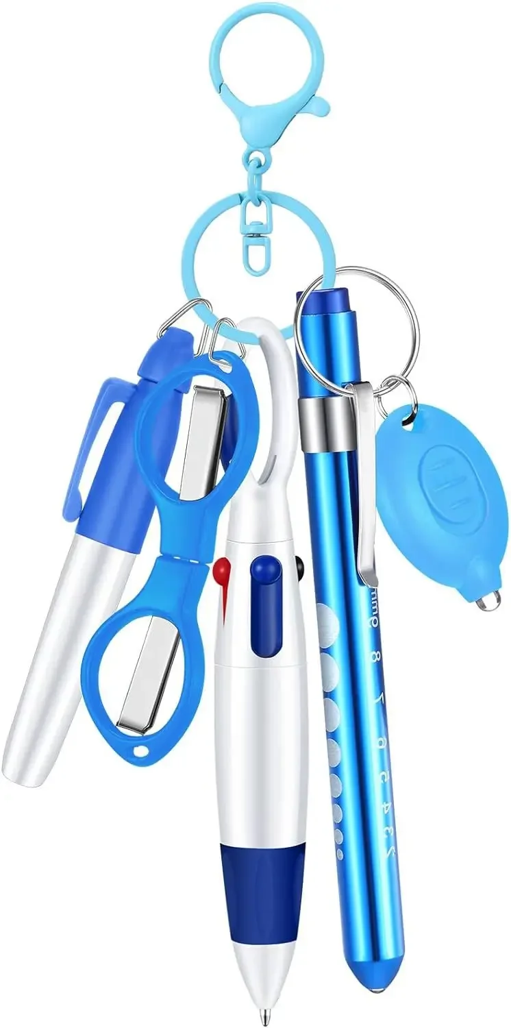 6in1 Multifunktions Versenkbare Kugelschreiber einstellen Taschenlampe Faltbare Schere Kugelschreiber Schlüsselbund Krankenschwester Stifte dauerhaft Marker: verrotten