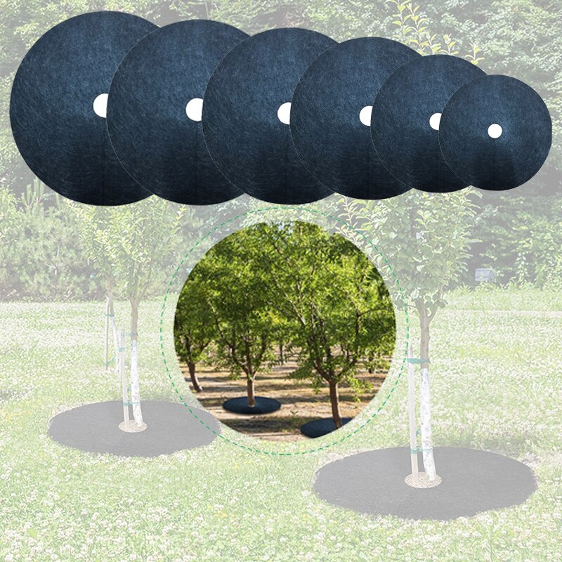10pcs/lot 6 Sizes Non-Woven Tree Mulch Ring Barrier Thickened Protector Mat Plant Cover Anti Grass Gardening Fabric Control
