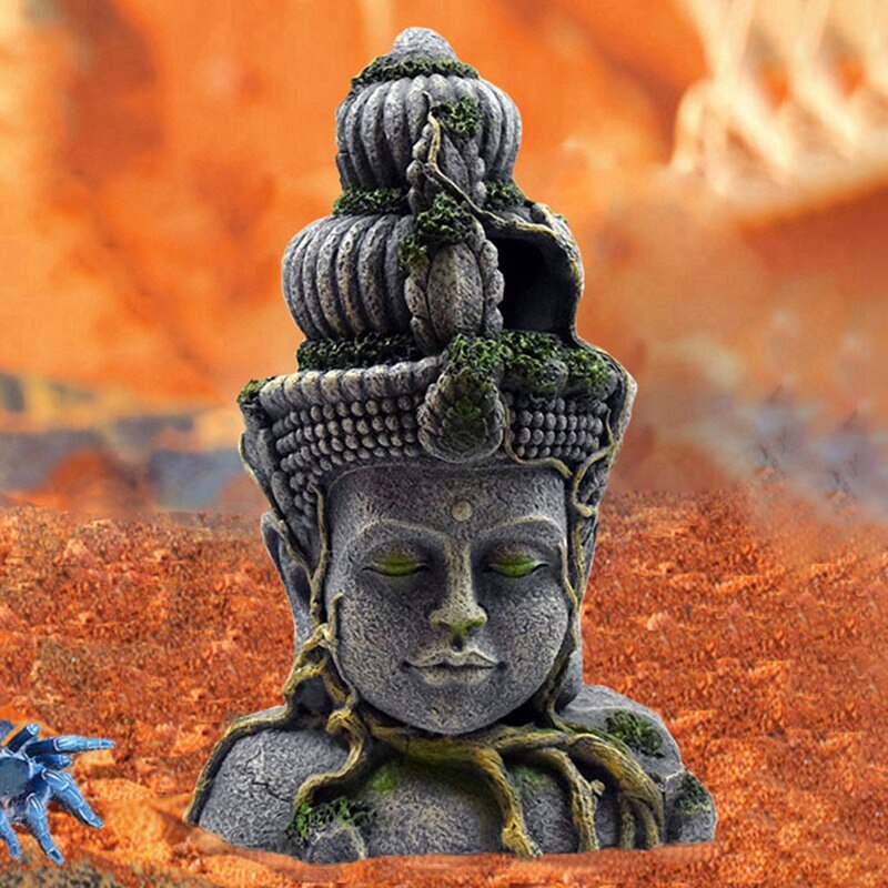 Resin Artificial Aquarium Decoration Chinese Buddha Ornament Reptile Hideout Cave Decoration Fish Tank Aquarium Decor