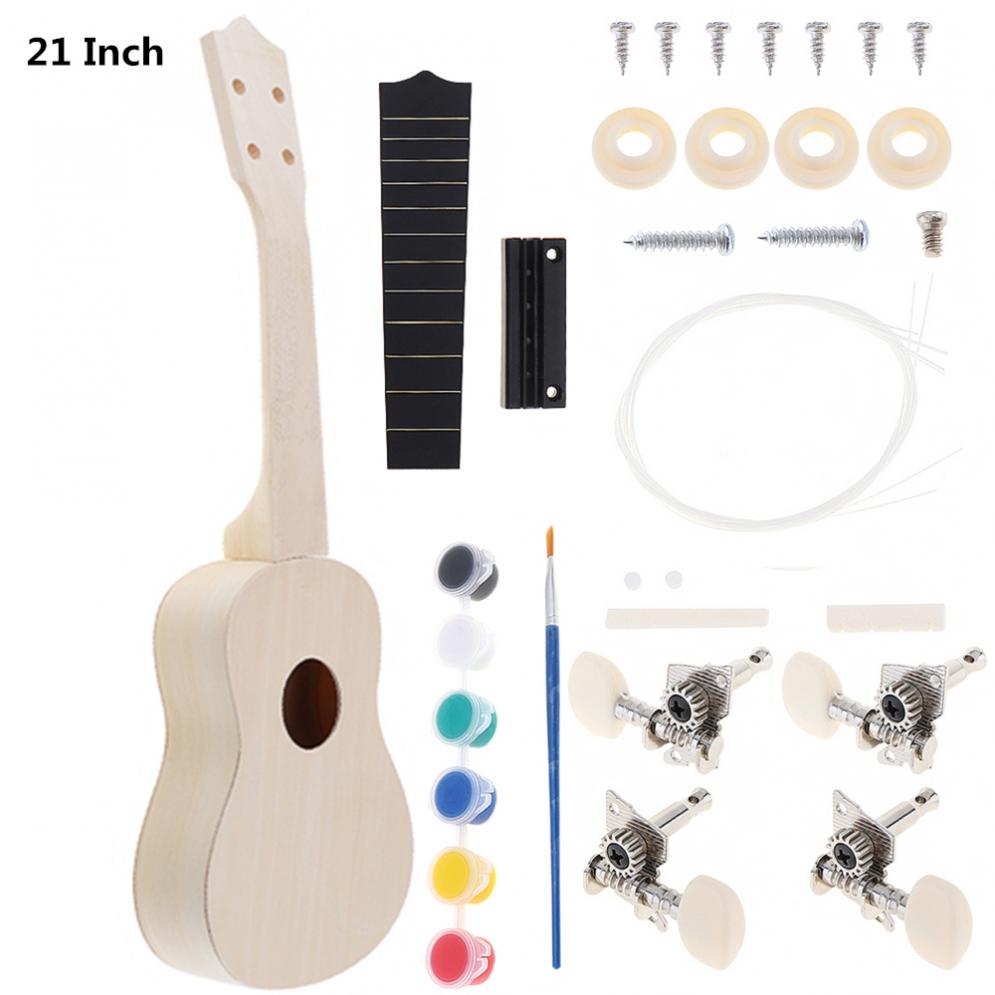 21 tommer simpel diy ukulele diy kit værktøj hawaii guitar håndarbejde support maleri børns legetøjssamling til amatør: Rundhul med maling