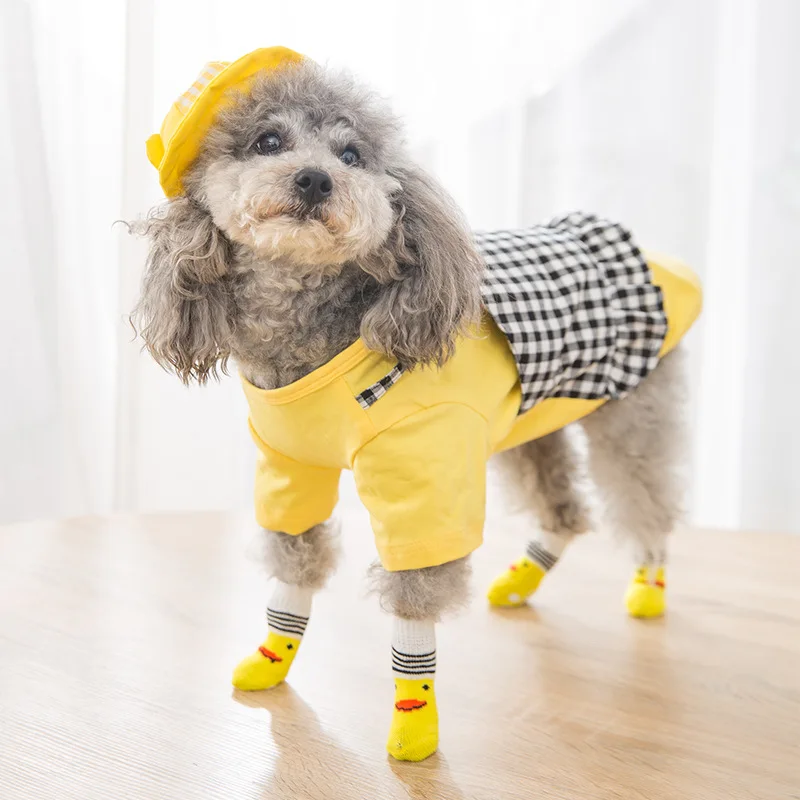 4 Stuks Leuke Hond Sokken Met Print Antislip Katten Puppy Schoenen Poot Protector Producten Voor Kleine Rassen Spitz York honden Chihuahua