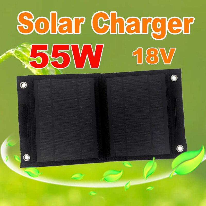 55W Foldable Solar Panel Waterproof Solar Charger USB 18V Portable Solar Battery Bag Mobile Sunpower for Outdoor Camping Hiking