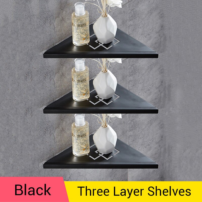 Bathroom Shelves Brushed Nickel Stainless Steel 304 Wall Bathroom Shelf Shower Caddy Rack Bathroom Accessories Shelves WF-18062: Black-3R