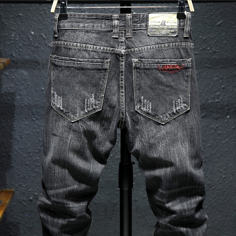 Kstun ripped jeans til mænd slim fit stretch high street style mandlige denimbukser flosset ødelagt vintage herre punk jeans
