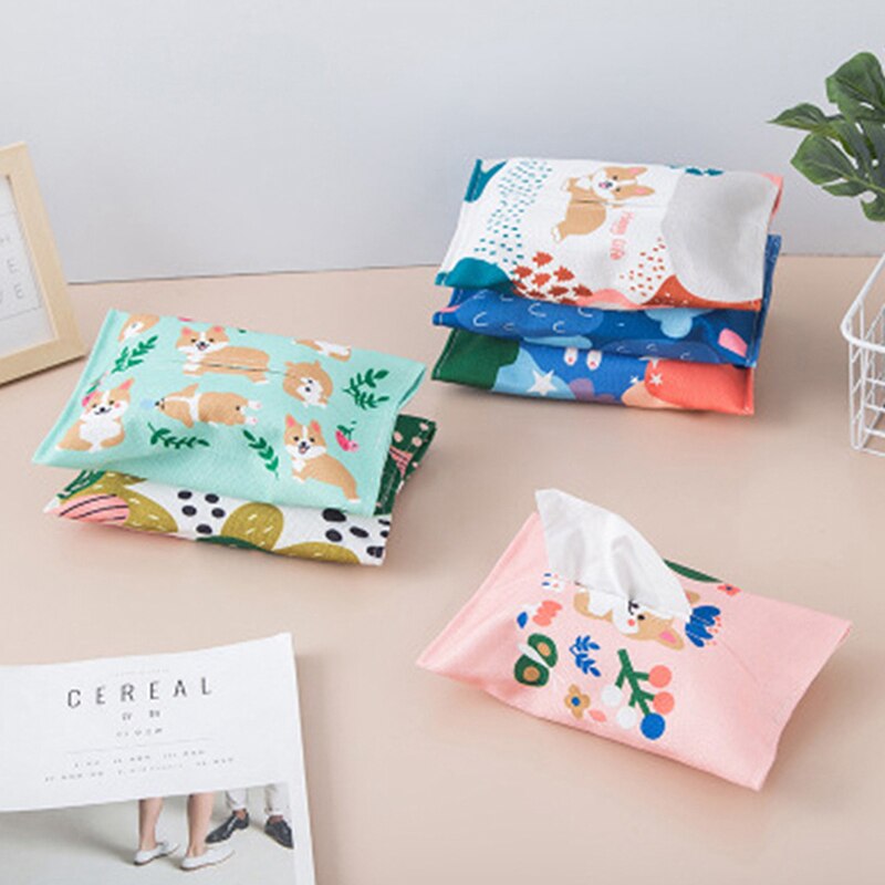 1 Pc Stof Cartoon Tissue Box Cover Zakdoek Servet Houder Cover Dier Katoen En Linnen Tissue Papier Opbergtas