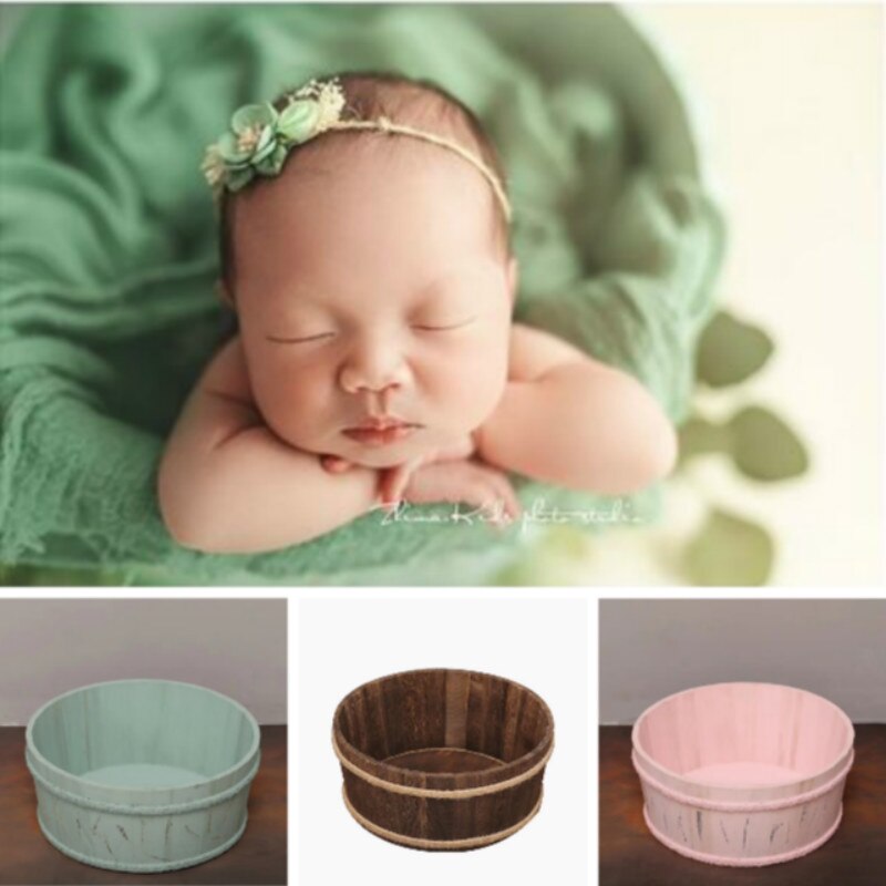 Newborn Photography Props Baby Posing Props Circular Wooden Basin Infant Shoot Container Baby Photo Accessories Props