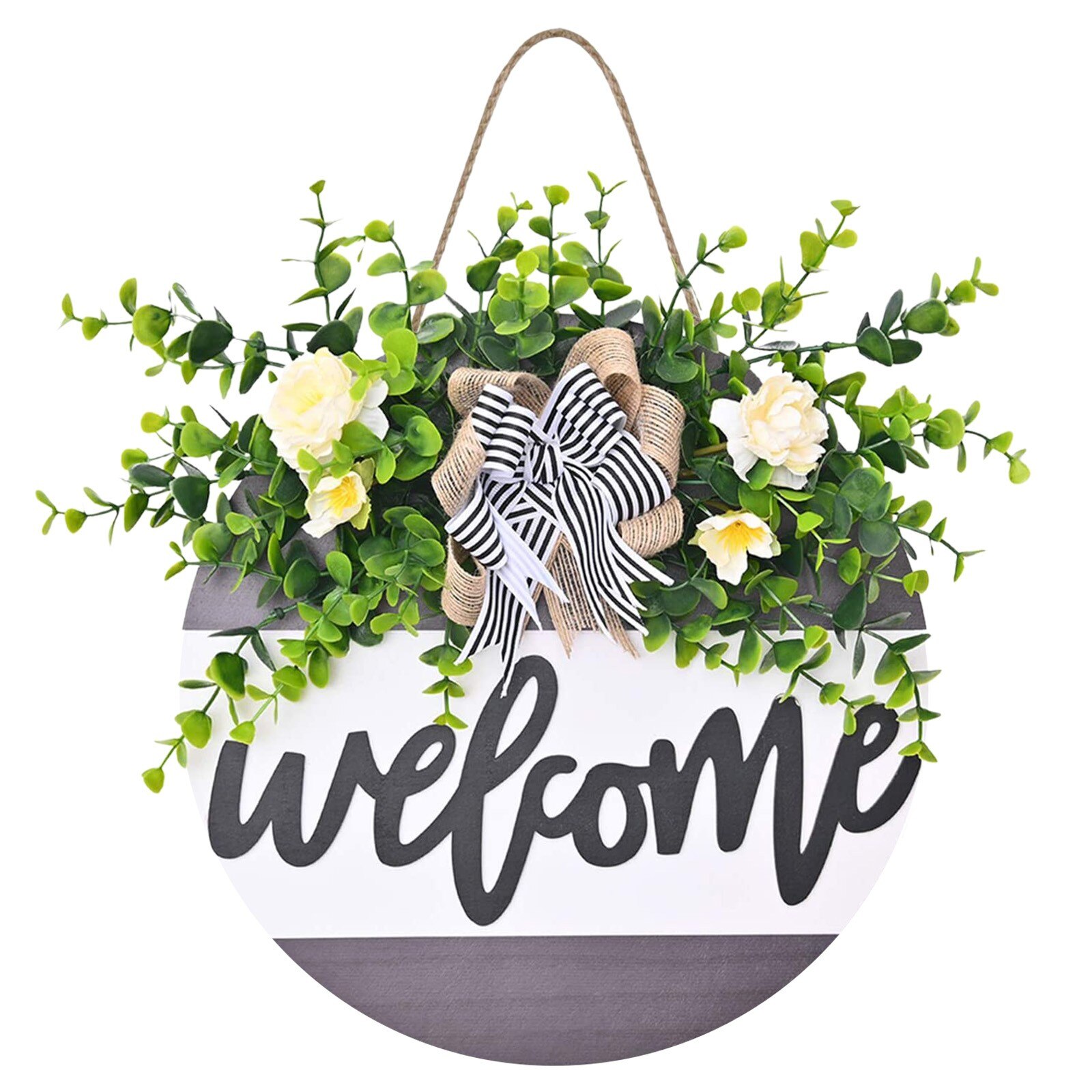 Signe de bienvenue pour porte de printemps en bois, Mini couronne de fleurs d'hortensia rose, décoration de maison, couronnes d'automne: B