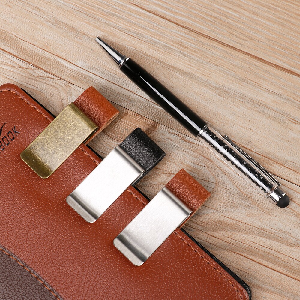 Metal Handmade Leather Brass Stainless Steel Pen Holder Pencil Clip Journal Dairy Notebook Holder Paper Folder Memo Clip