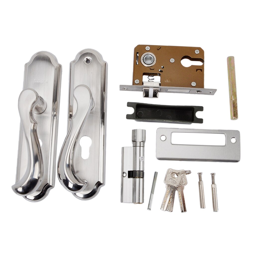 European Style Stainless Steel Door Handle Lock Anti-theft Door Lever Dual Latch Lockset with Keys: B