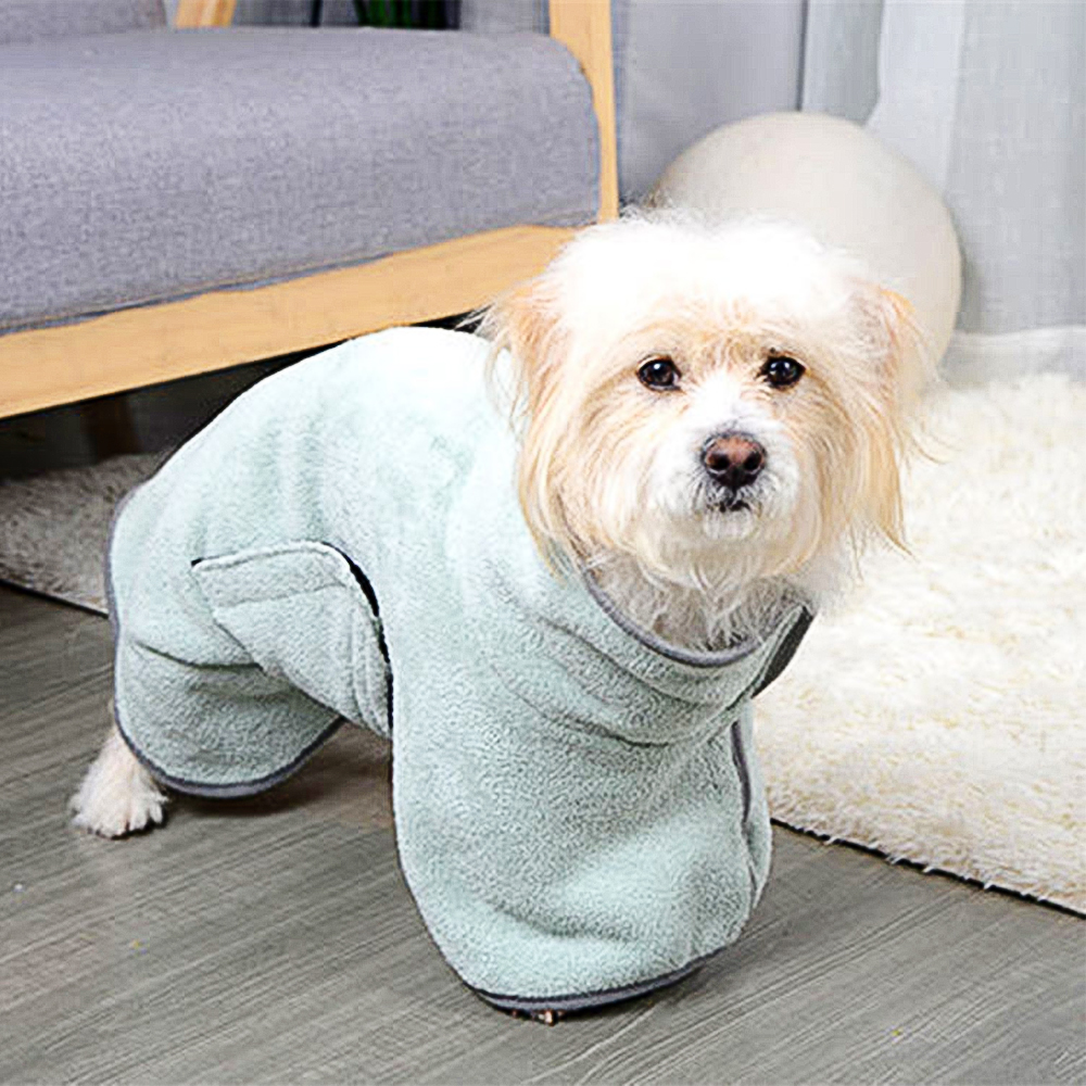 Bata de baño de algodón para perros, toalla de secado superabsorbente, paño de limpieza para mascotas pequeñas, medianas, perros y gatos grandes: Verde / XS