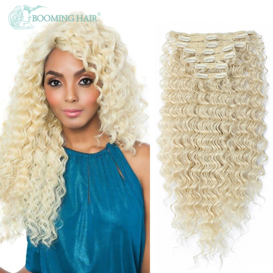 Deep Wave Synthetic Clip In Hair Extensions Double Weft 7 Pieces/Lot Full Head Brown Blonde For Women By BOOMING HAIR: #613