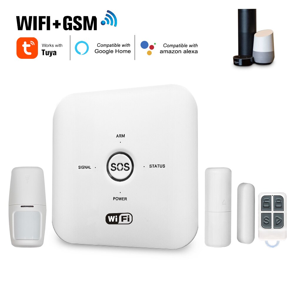 Tuya Smart WIFI GSM Home Security Alarm System PIR Remote Controlled Compatible with Alexa Google Assistant 100-240V Alarm