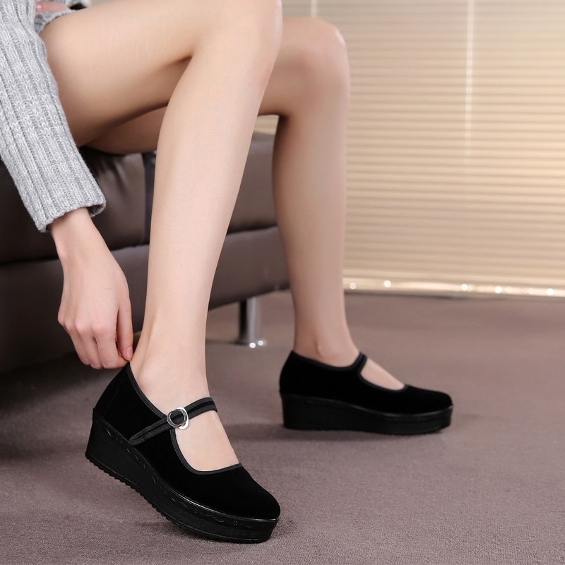 Kvinder komfortable sorte retro ballet dansesko dame casual street flad platform sko højde øget sko  e2388