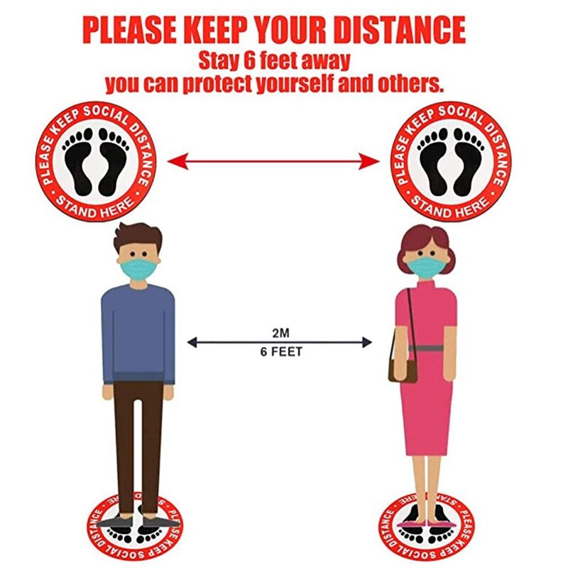 -Social Distance -Sticker 10 Pack Extended Sticker Signage Safety Distance 6 Feet Sticker Signage 12 Inches