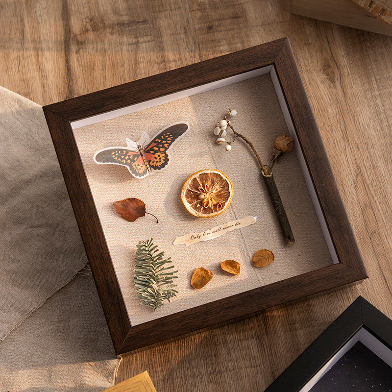 1pcs Square Modern Style Resin Photo Frame, Hollow Specimen Box DIY Photo Frame Butterfly Insect Clay Dry Flower Display Case: Burgundy