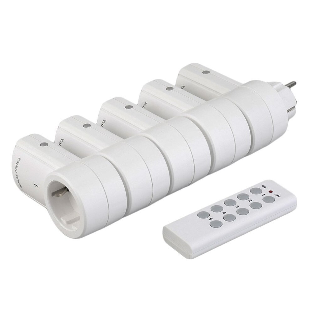 5 Wireless Remote Control Switches Socket Power Outlets Electrical Plugs Adaptors with Remote Control EU Plug White