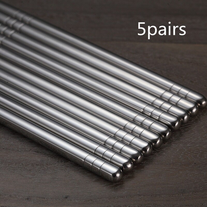 5 Paare/satz Chinesische Metall Stäbchen Nicht-Unterhose Edelstahl hacken Stöcke einstellen Wiederverwendbare essstäbchen Halfter Lebensmittel Stöcke Sushi Hashi: 5Paare