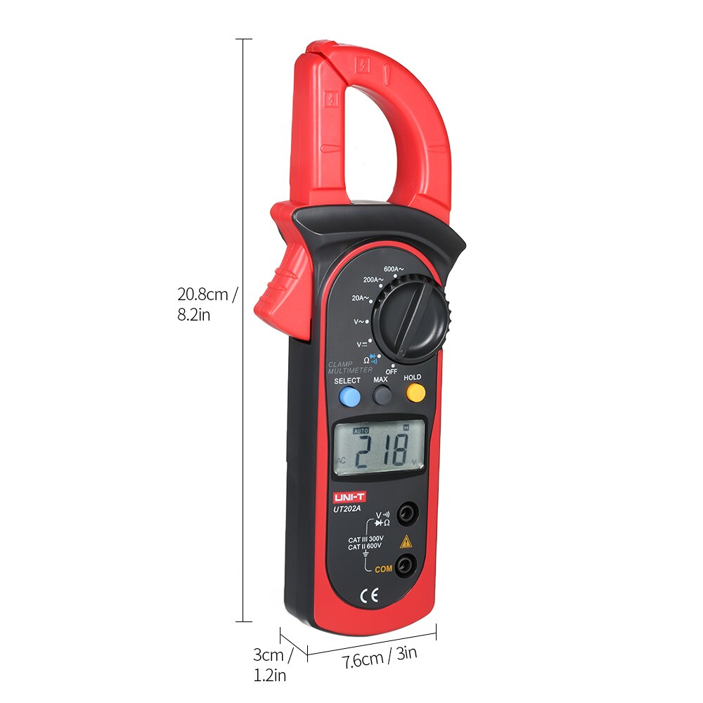 UNI- T UT202A Mini Digital LCD Handheld Clamp Multimeter Voltmeter Ammeter Ohmmeter AC Voltage Current Resistance Tester