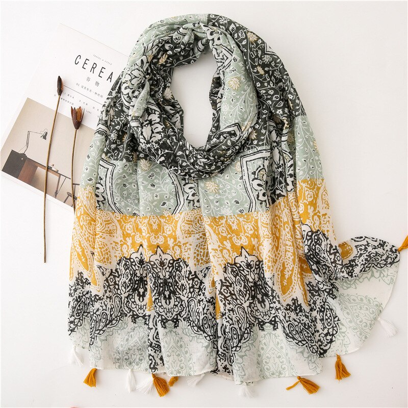 Foulard à pompon en coton pour femme, écharpe en lin à fleur, paréo pour la plage, Hijab, écharpe d'été,: 17