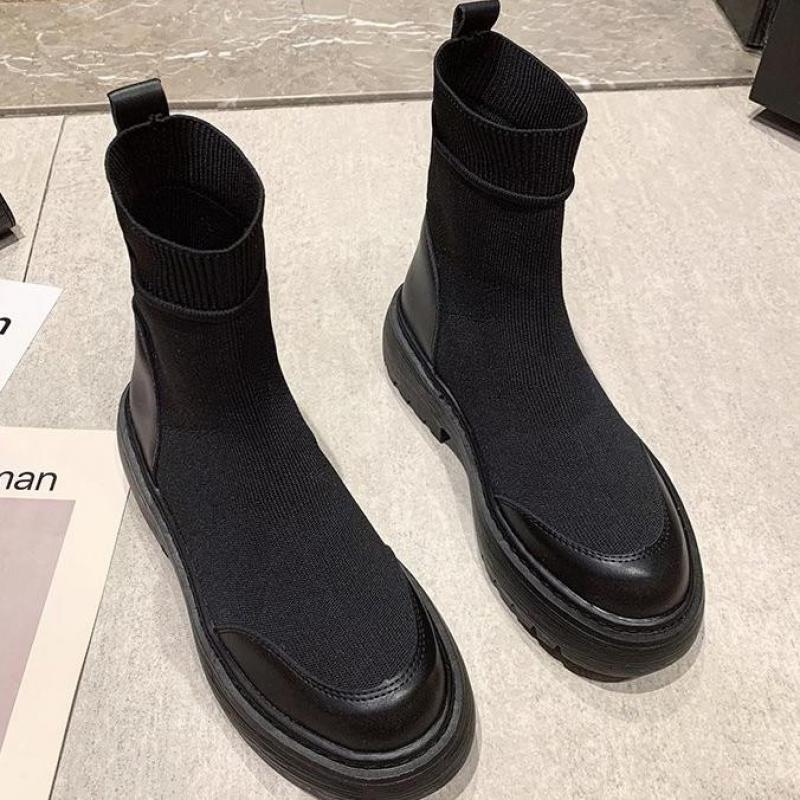 Botas de nieve de algodón con suela gruesa para mujer, calzado elástico rebelde, para Otoño e Invierno