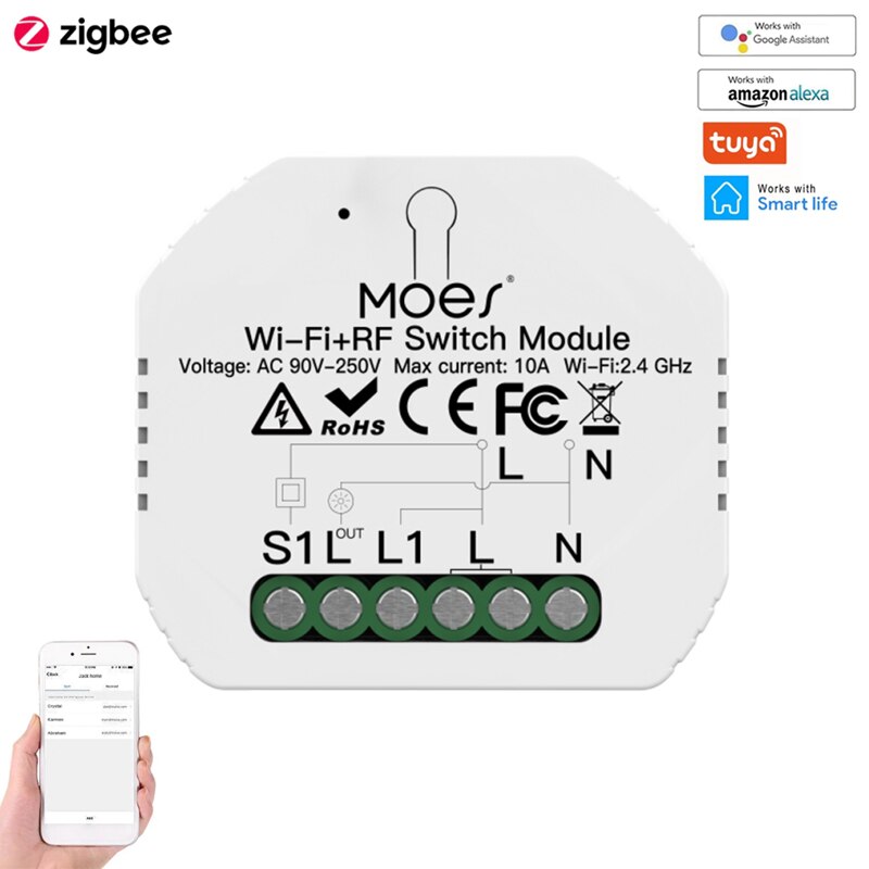 Smart Light Switch Module 2 Gang 2Way 2.4GWiFi+RF433 Intelligent Wireless Remote Control For Alexa Google Automation Kits