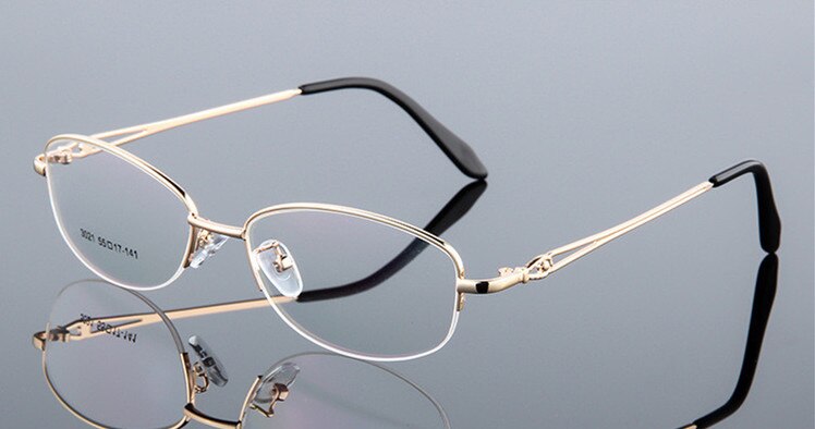 Gafas ópticas de aleación de titanio para mujer, montura ultraligera para miopía, gafas de medio borde: Golden