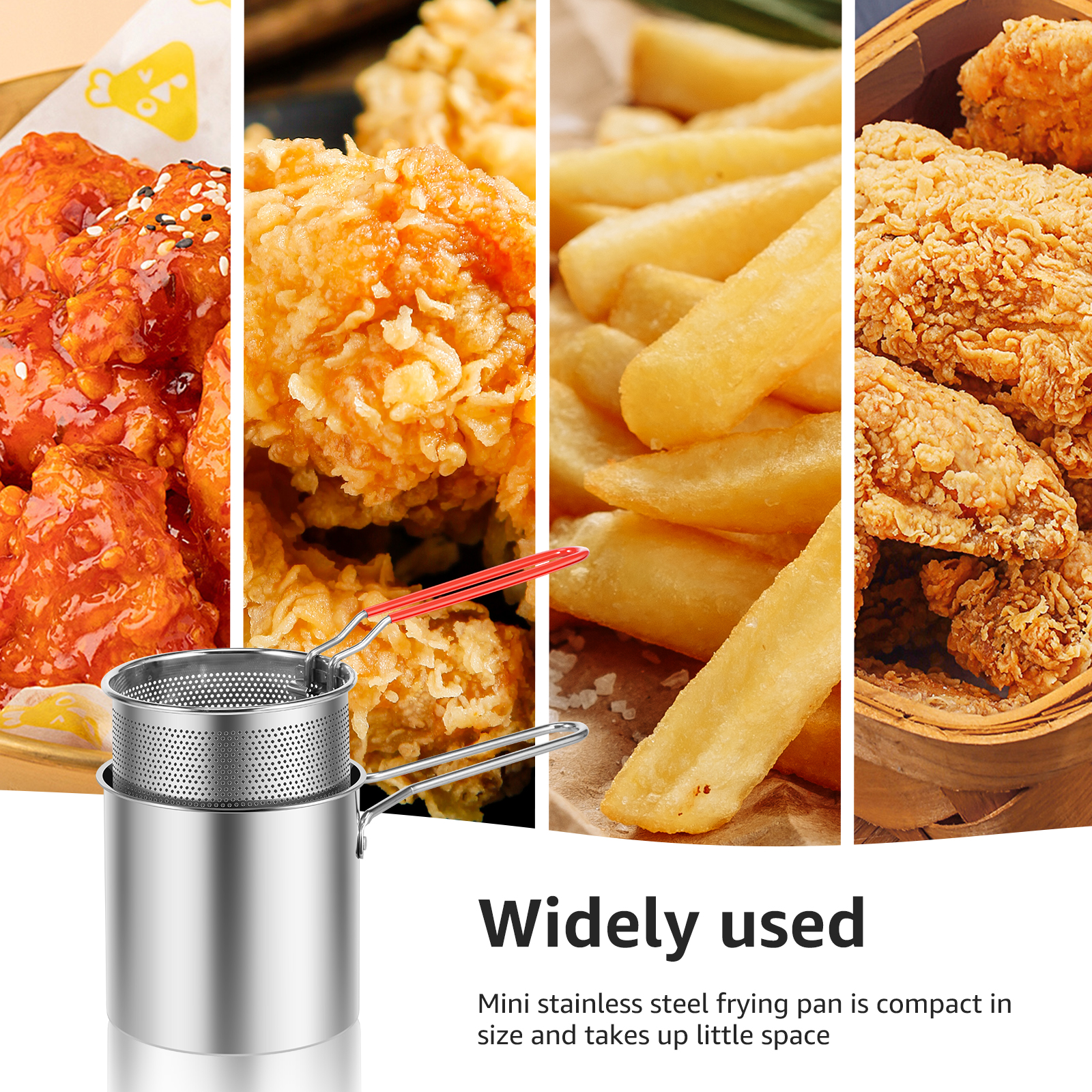 Friteuse en acier inoxydable avec panier et couvercle, passoire à pâtes, marmite jetable pour frites et poisson