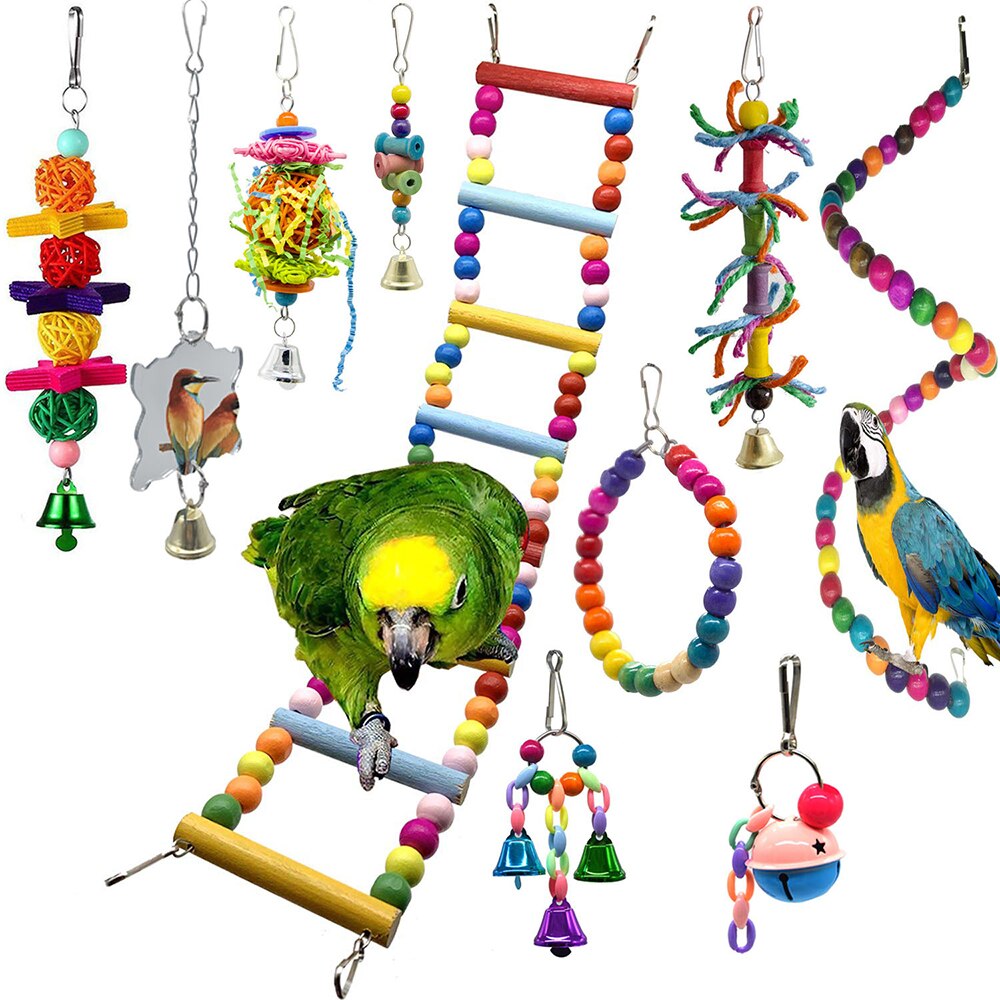 10 Packs Vogel Swing Kauwen Speelgoed Papegaai Ladder Schommel Hangmat Bell Speelgoed Papegaaienkooi Speelgoed Vogel Baars Met Houten Kralen opknoping: Default Title