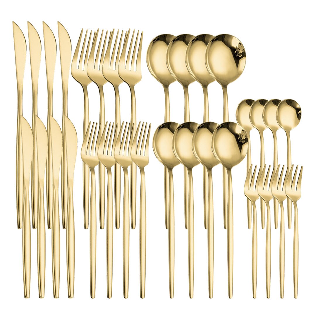 Pink Gold 32Pcs Cutlery Set Stainless Steel Dinnerware Mirror Resueable Luxury Home Knife Spoon Fork Tableware Set Flatware Set: gold 4sets