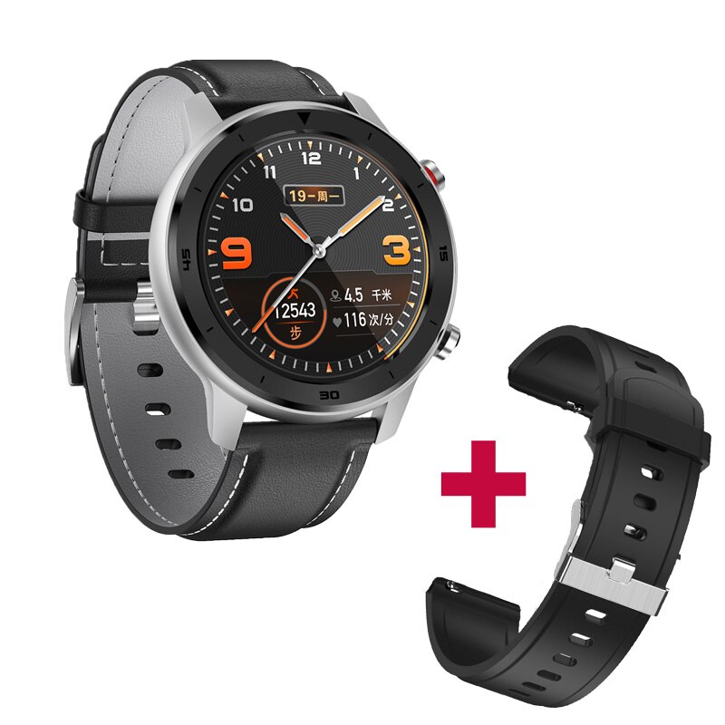 696 DT78 Smart Uhr Männer Frauen Smartwatch Armband Fitness Aktivität Tracker Tragbare Geräte Wasserdicht Heart Rate Monitor Band: BK gray lea BK silic