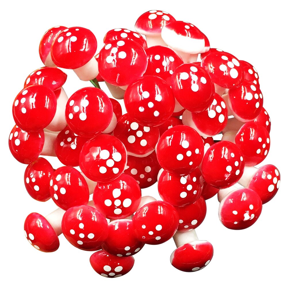 Mini planta de espuma Artificial Hongo de 2cm, 10/50 Uds., Terrario de jardín de hadas miniaturas con decoraciones artesanales de musgo, decoración de resina para bonsái: 50Pcs