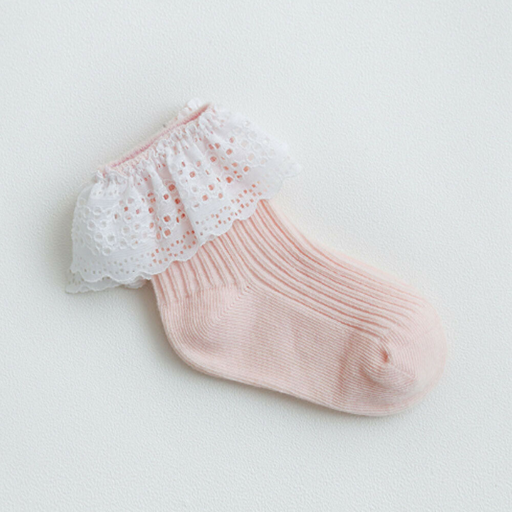 Children Accessories Ankle Fancy Retro Lace Ruffle Frilly Princess Cotton Beauty Socks Solid Rib Socks 6M-5T: C / 3 to 5T