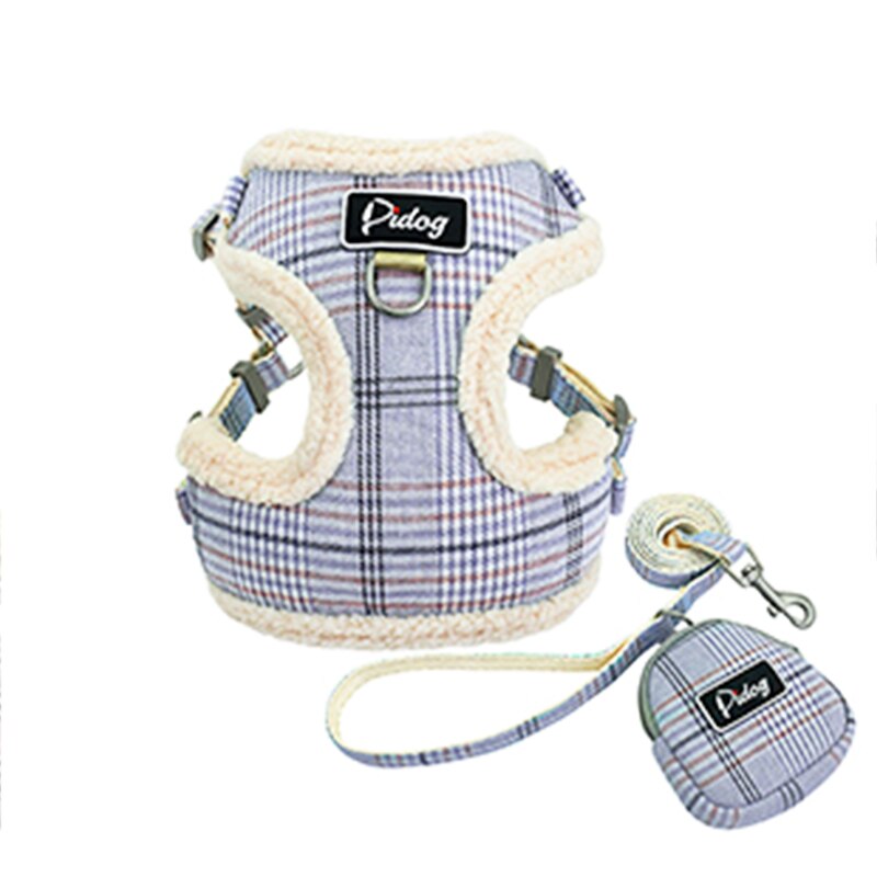 Pet Supplies Dog Harness Vest Plush Velvet Dog-Harness No-Pull-Harness Adjustable-Harness With Leash Coat For Small Animal: Blue with bag / M