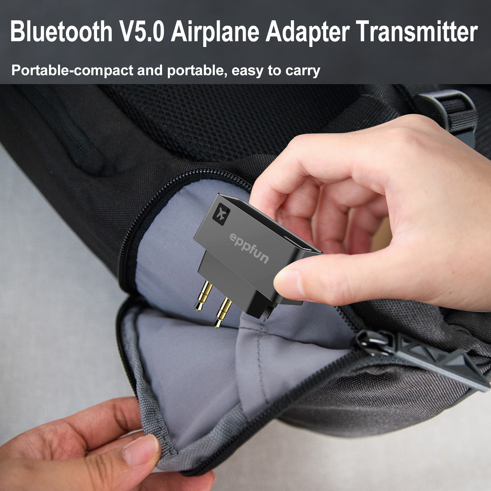 eppfun Updated AK3046E Bluetooth 5.0 Airplane Transmitter with 3.5 mm Jack Audio Adapter Dongle for 2 Airpods Earbuds Headphones
