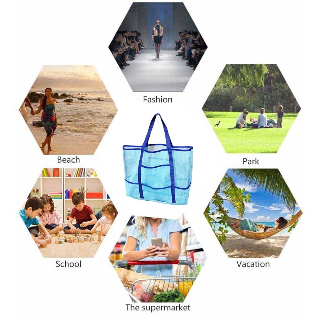 Bolsa de almacenamiento transparente de malla de gran capacidad, bolsa de playa para piscina, bolsa ligera para guardar juguetes de playa, juguetes para niños d1