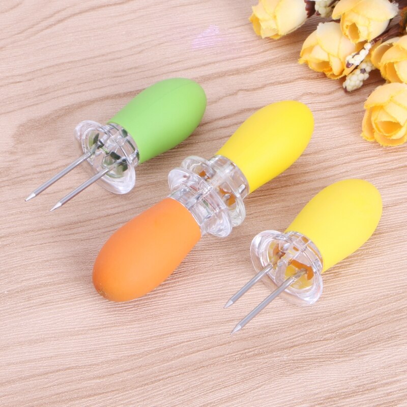 2 stk rustfrit stål majs på cob holder spyd bbq spidser blødt håndtag gaffel