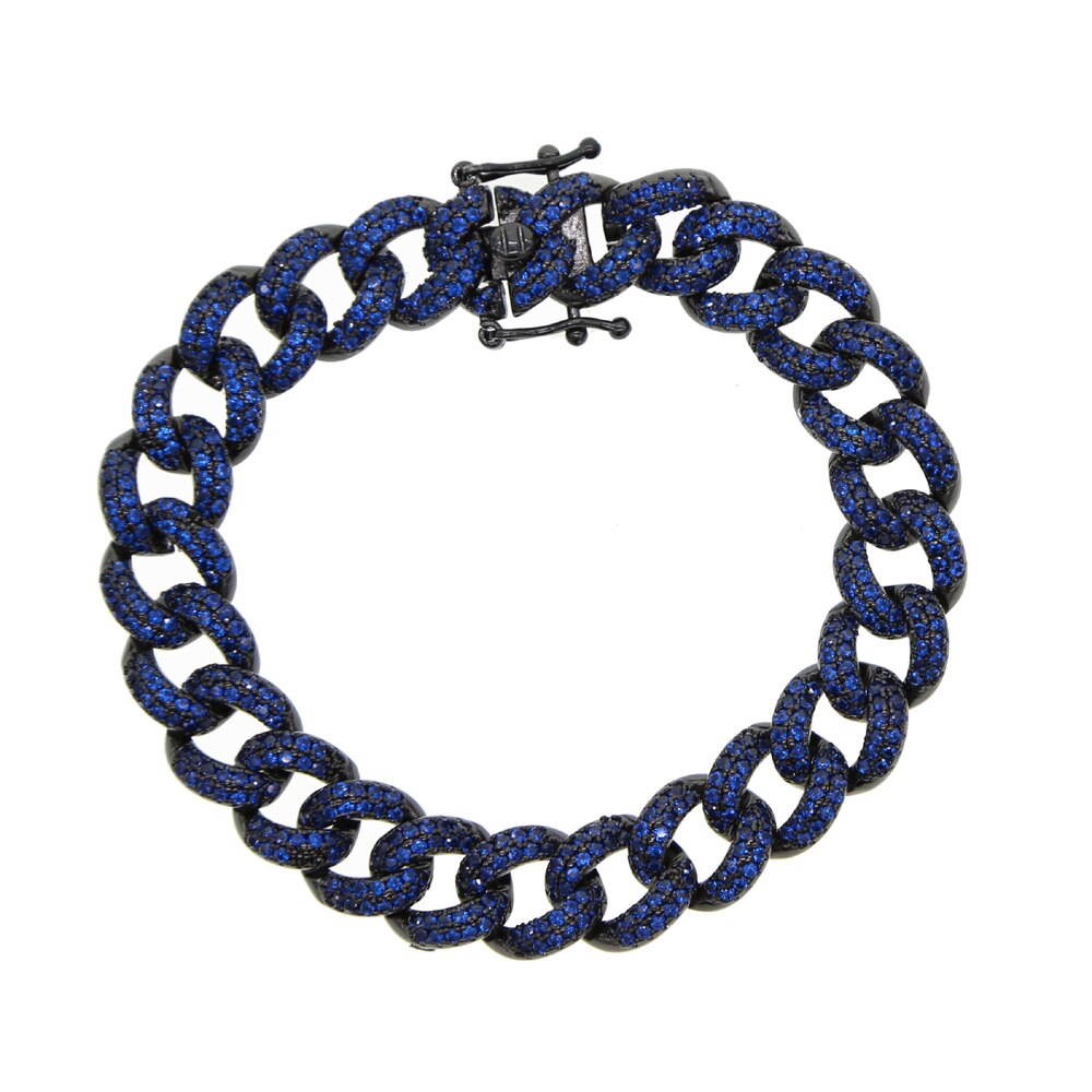 Micr pave 5a cubic zirconia cz iced out bling cuban link chain armbånd til kvinder: Blå / 17.5cm