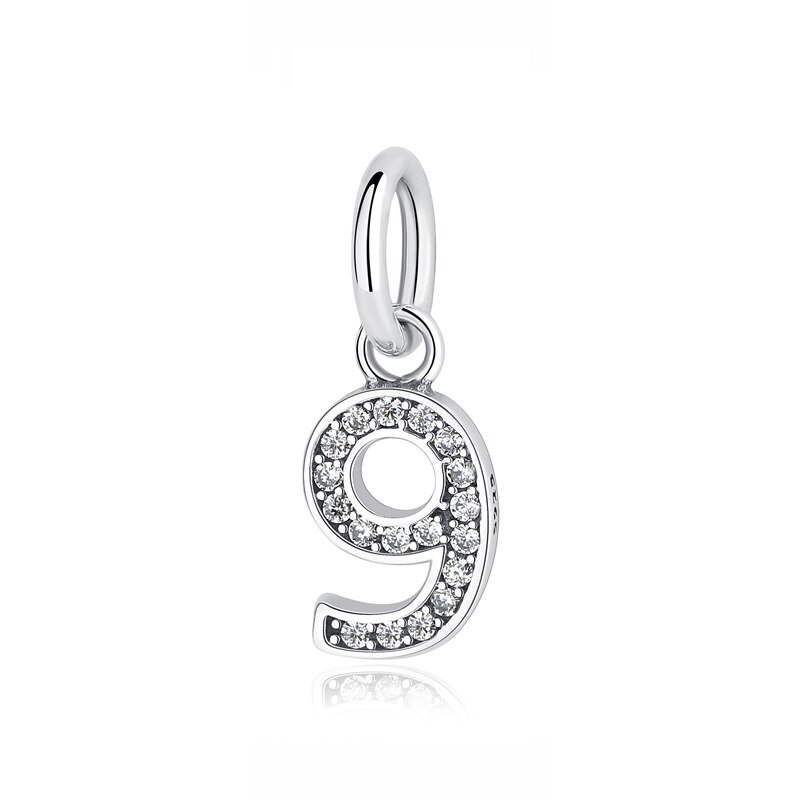 Original 100% 925 Sterling Silver Charm Bead Number One Nine Pendant Charms Fit Bracelets Necklaces Diy Women Jewelry: 9