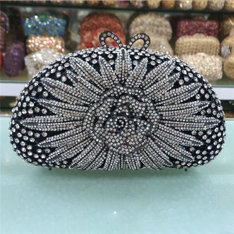 Blomst krystal clutch håndtaske og pung kvindelige krystaller diamant clutches kvinder aften taske til bryllup håndlavede: Som billeder 4