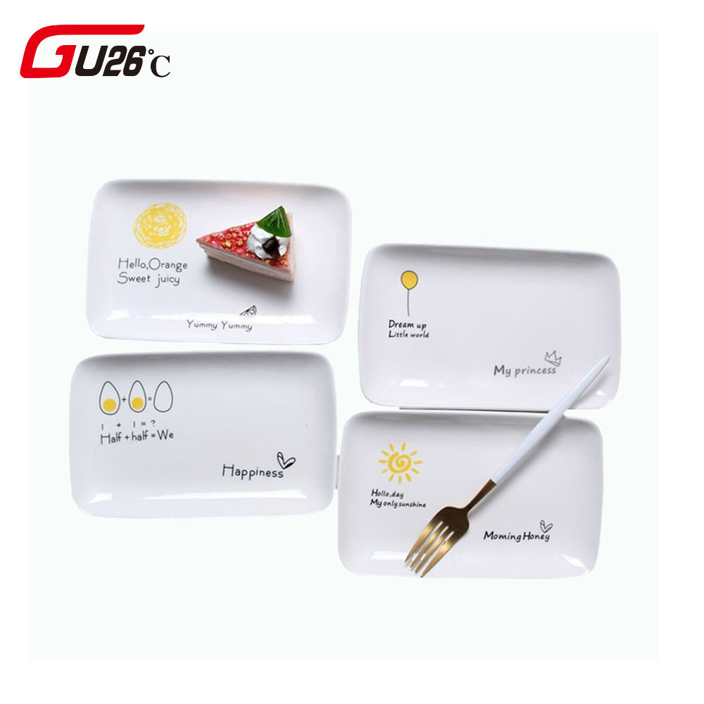 8 Inch Square Cute Ceramic Plate Unique Dinner Set Dish Dessert Plate Dinnerware Cake Tray Good Morning