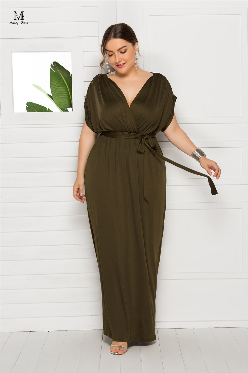 Vestido largo de talla grande para mujer, prenda de manga corta con cuello en V, holgado, informal, talla grande 4XL, 2023