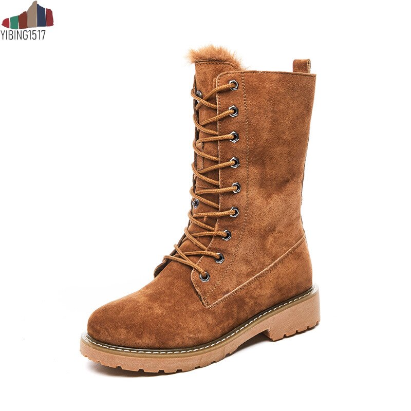 Centenaire bottes à talons carrés pour femmes bout rond femmes chaussures bas (1cm-3cm) chaussures d'hiver femmes à lacets bottes à fourrure