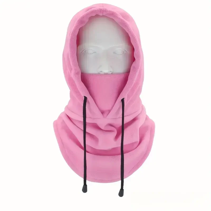Gorro térmico de lana para invierno con capucha para exteriores, a prueba de viento, frío, cálido, deporte de esquí, calentador de cuello para hombres y mujeres, máscara facial de ciclista, gorros enmascarados: Rosa