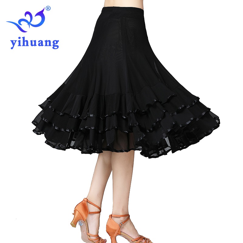 Women Ballroom Dance Skirt Performance for Tango Waltz Modern Standard Foxtrot Quickstep Dance Skirt Competition Party Dance: Black