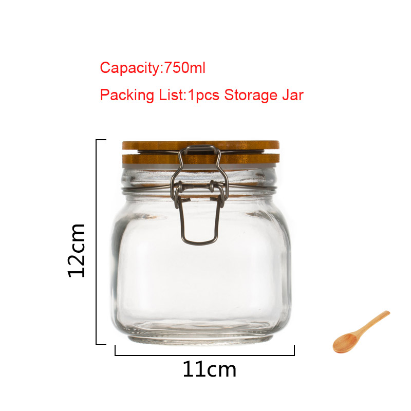Couvercle en bois naturel | Bouteille de stockage en verre, confiture de citron miel scellé, récipient d'aliments marinés, accessoires de cuisine, caddie de thé pour la maison: K-1pcs-750ml