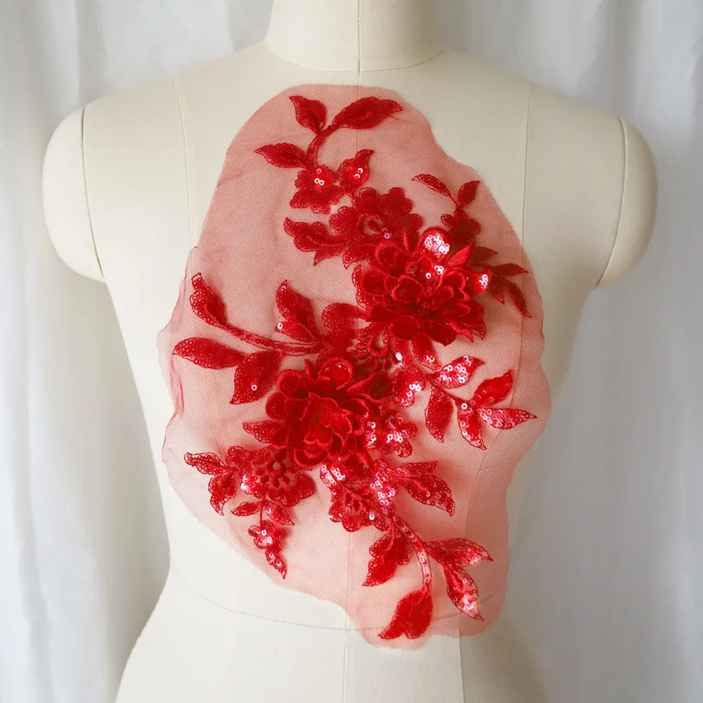 Lantejoulas bordadas flor aplique renda tecido guarnição gola de malha vestido de noiva de casamento remendo de costura vestido de festa decoração artesanato faça você mesmo: Cobre