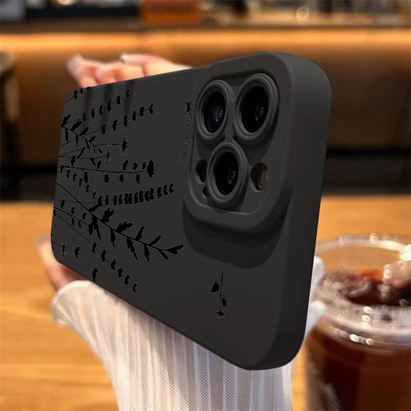 Funda de teléfono con gráfico de estilo negro Art Flower para iPhone 16 15 14 Pro Max 7 8 Plus fundas para iPhone 11 13 12 16E XR X XS funda suave