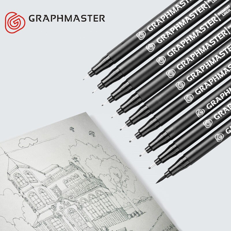 9 Different Tip Pigment Liner Pens Graphmaster Water Resistance Fine Point Art Brush Marker Drawing Sketch School H6204