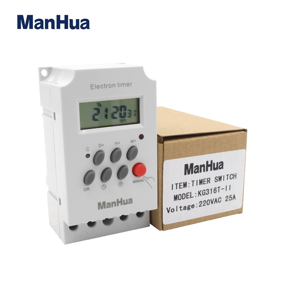 ManHua KG316T-II Digital Programmable Timer Din Rail Time Switch 220VAC 25A Digital Timer Switch For Home