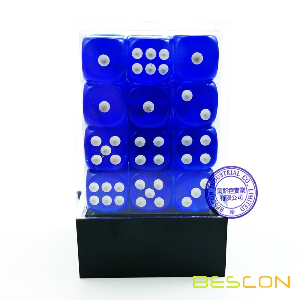 Bescon 12mm 6 Seitige Würfel 36 in Ziegel Kasten, 12mm Sechs Seitige Sterben (36) Block von Würfel, Durchscheinende königlich Blau mit Weiß Pips